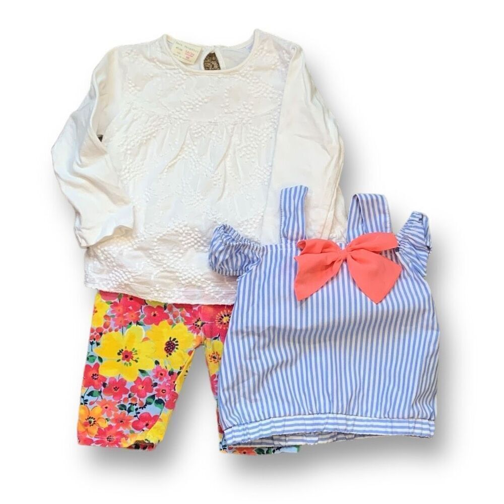 Infant Girls 18 Months Bundle Floral Leggings Lace Shirt Blue Striped Top